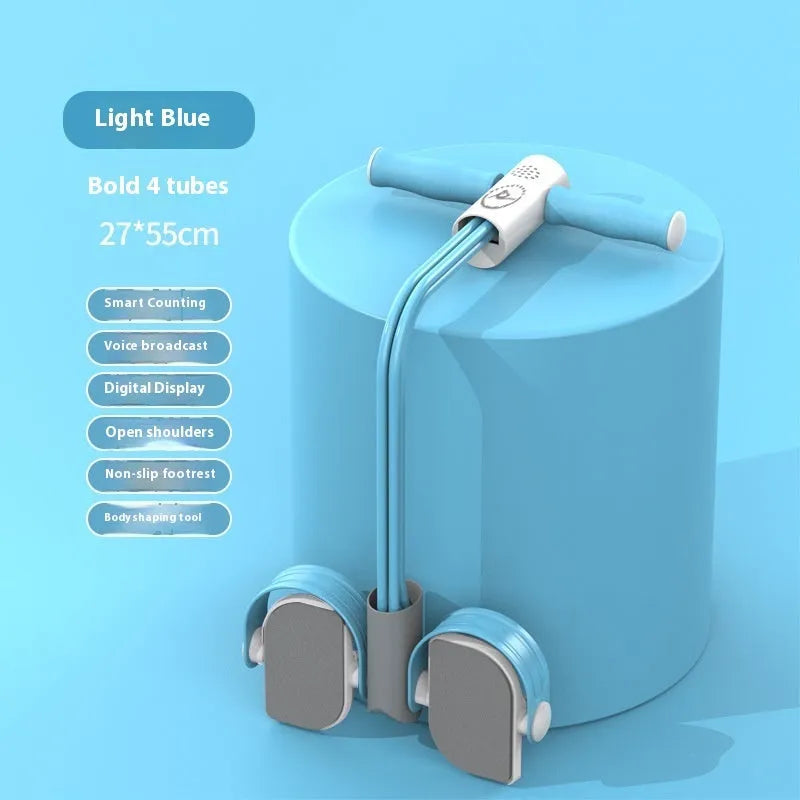 Home portable intelligent foot pedal pull device fitness equipment in blue with tube resistance construction