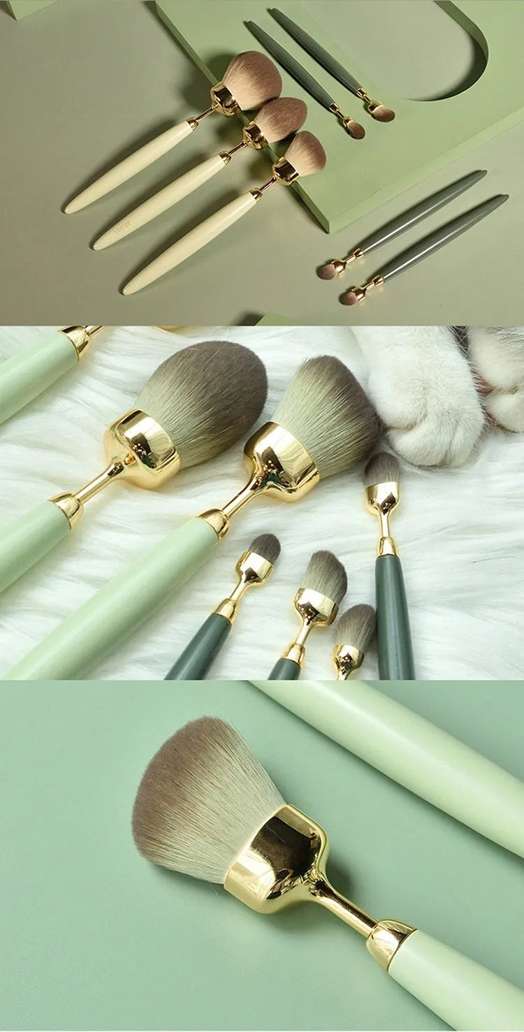 BA 7-piece makeup brush set with beech wood handles and soft bristles in multiple colours