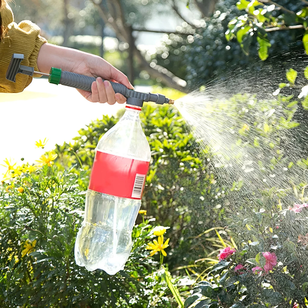 Plastic bottle watering sprayer nozzle with 30cm tube converts beverage bottles to garden watering cans