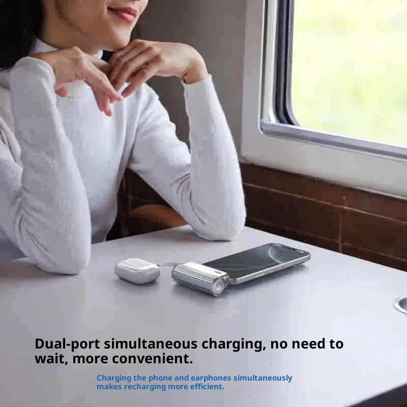 Portable mini 5000mAh alloy power bank with cable, 78x25x33mm, shown in Aurora Powder, Space Silver, and Very Black Night