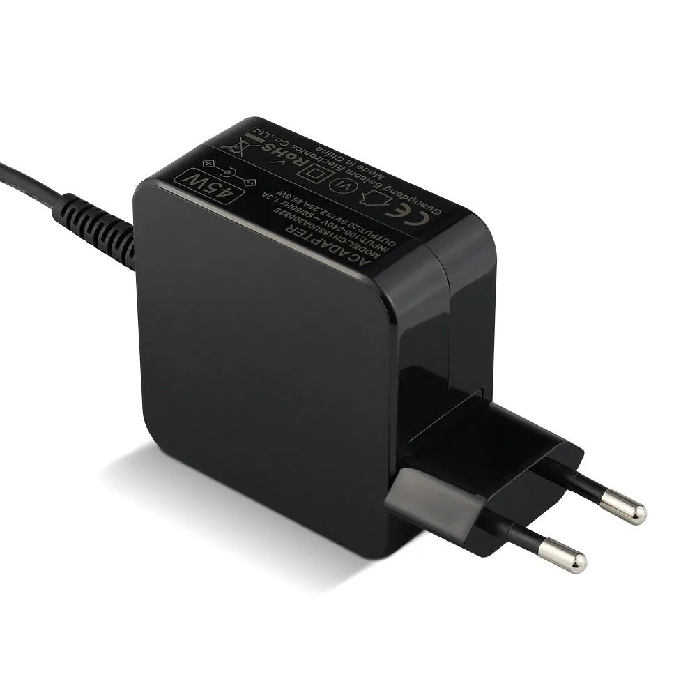 Black 45W laptop adapter with American plug and charging cable