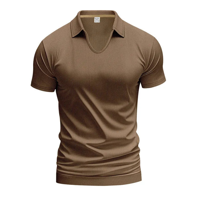 Men's V-neck loose fit casual T-shirt in cotton blend fabric with short sleeves for summer wear