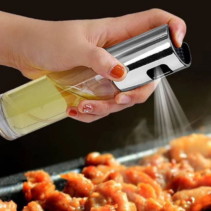 Gold push-type oil spray bottle with glass reservoir and ABS pump for BBQ and kitchen use