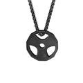 Men's titanium steel barbell dumbbell pendant necklace in gold colour, geometric 28 mm pendant on link chain