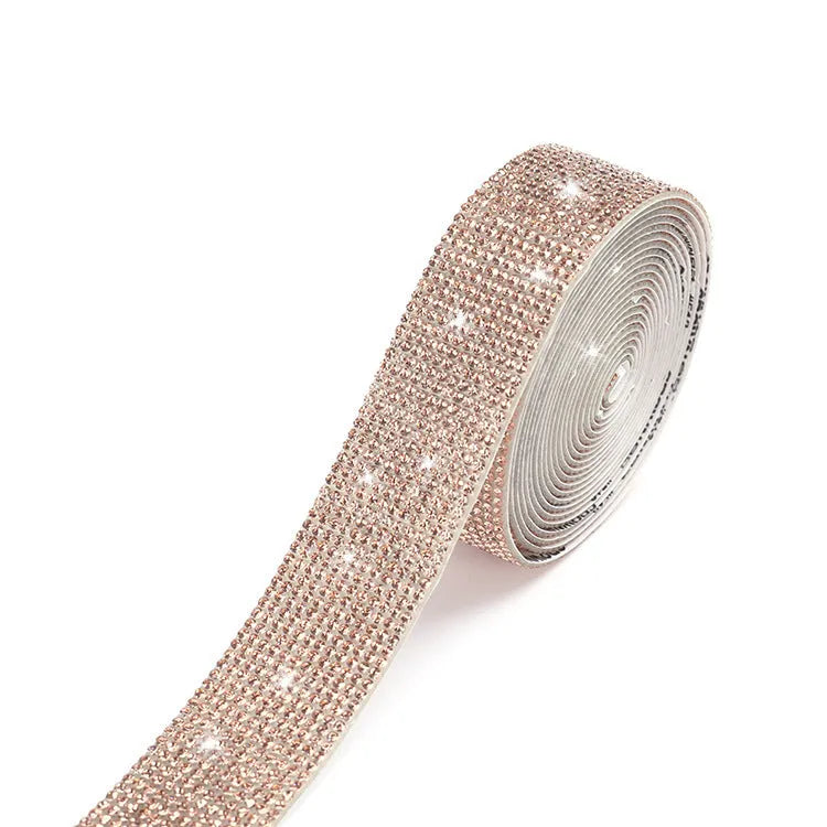 Self-adhesive water stick drill strip in white and AB colour showing electroplated glass surface