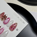 Hand-painted 3D nail art stickers with carved candy patterns in almond shapes
