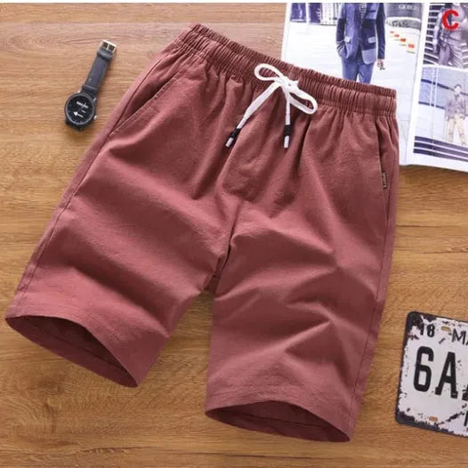 Men's thin cotton capri shorts with lace-up front, shown in one of seven available colours.