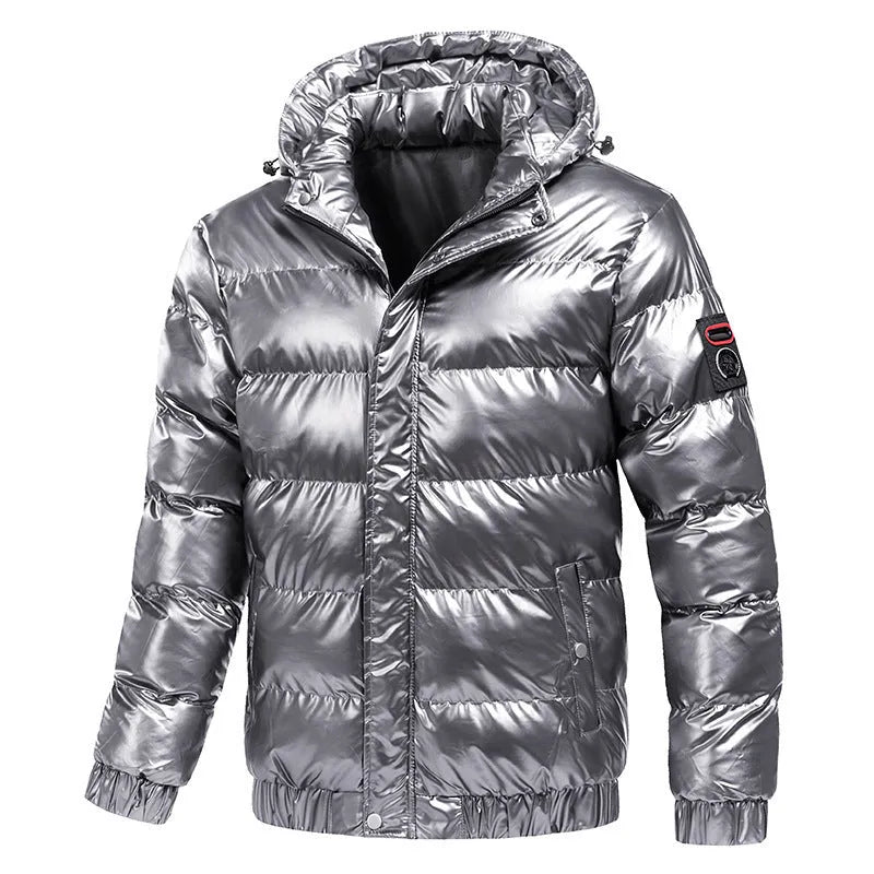 Men's fashion motorcycle coat with zipper, cotton filling, available in black, grey, red, sizes L to 4XL