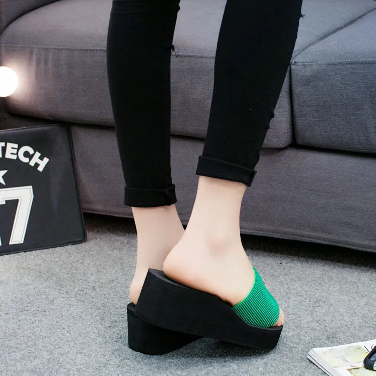 Women's elastic flat bottom slipper sandals 2018 new lady casual slides in black green red sizes 35-40
