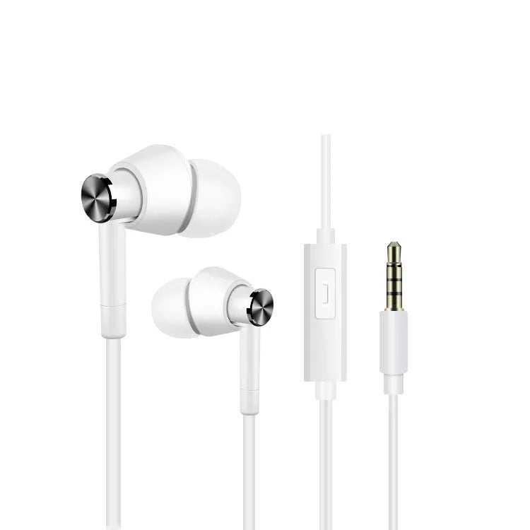 Black and white wired in-ear earphones with 3.5mm audio jack for computer and mobile phone connectivity