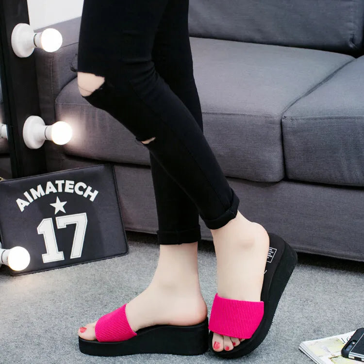 Women's elastic flat bottom slipper sandals 2018 new lady casual slides in black green red sizes 35-40