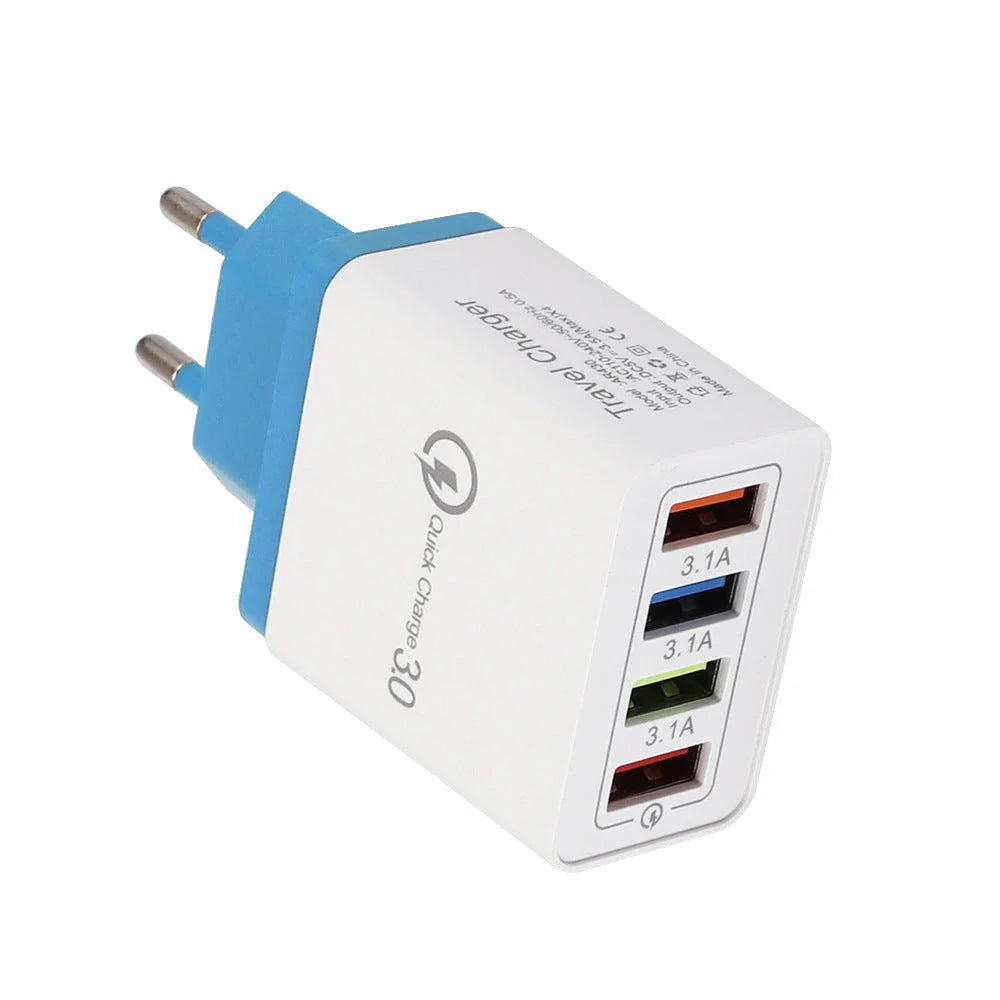 4-port USB wall charger with Quick Charge 3.0 technology for fast charging of smartphones and tablets