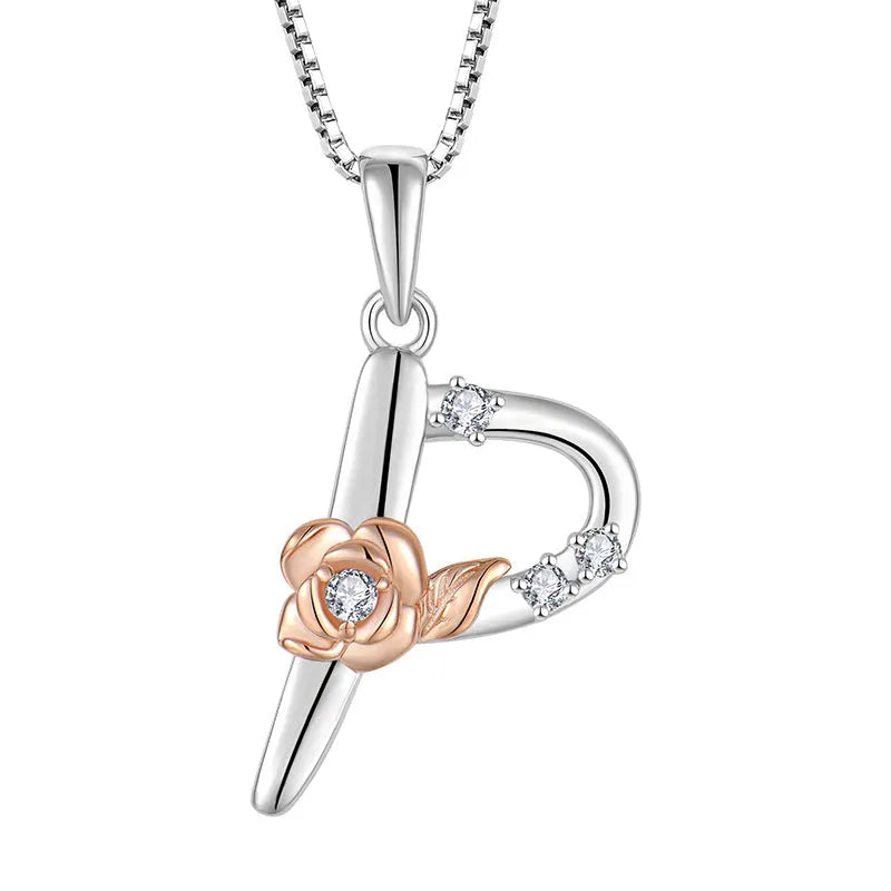 925 sterling silver necklace with English letter B zircon pendant on a collarbone chain