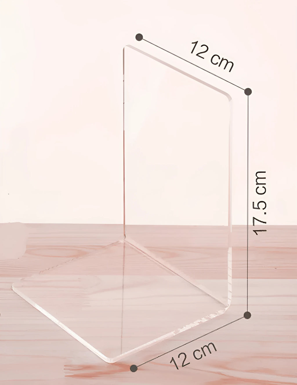 Transparent acrylic bookshelf display rack holding a pair of books on a desk