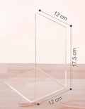 Transparent acrylic bookshelf display rack holding a pair of books on a desk