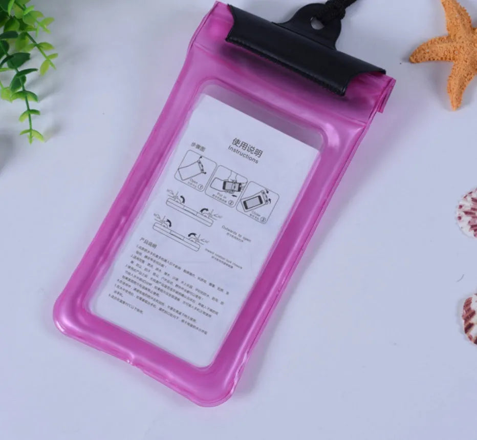 Mobile waterproof bag PVC pouch with three-layer seal plus double snap, 6-inch capacity and 7-inch customisable size