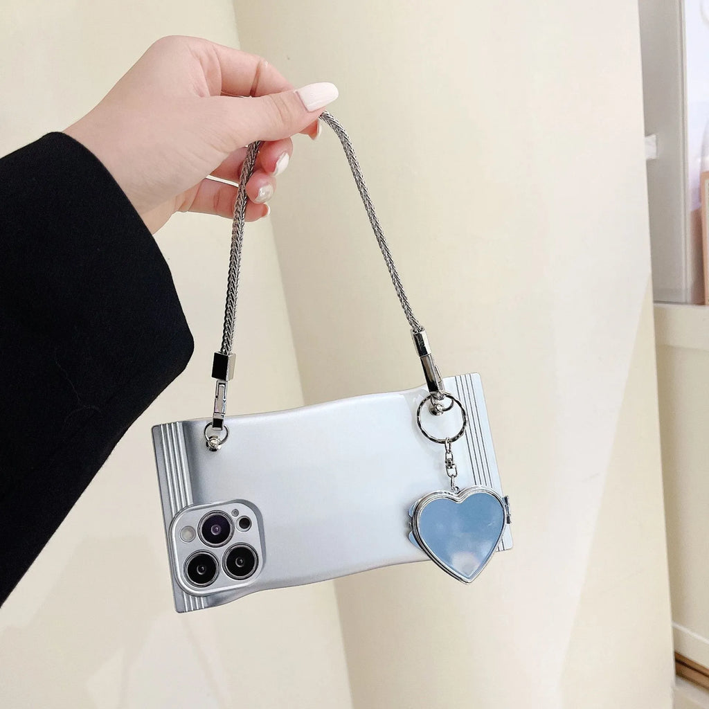 Electroplated silver TPU phone case for iPhone 14 and 13 with chain option
