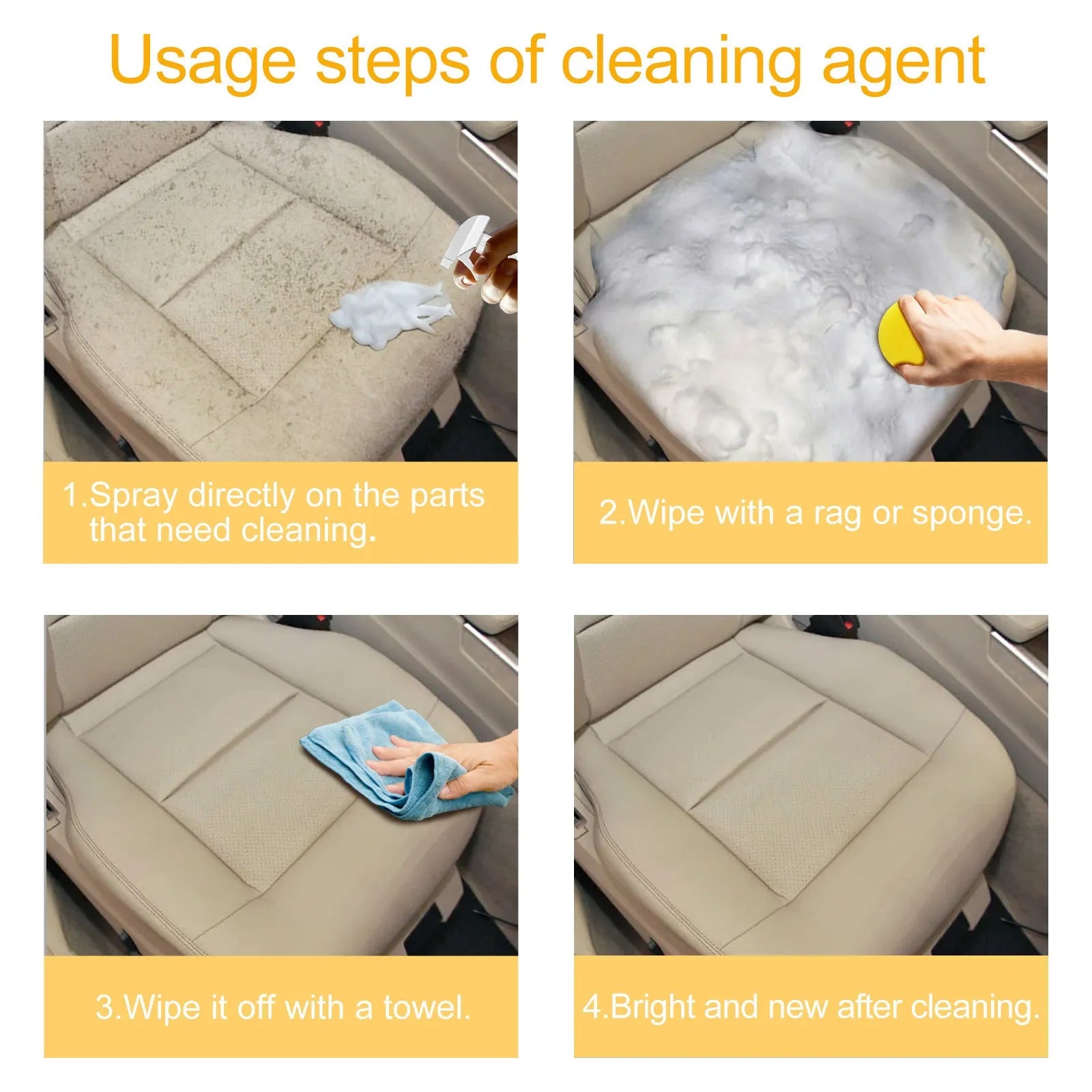 Car interior wash-free foamed cleaner 60ml with 10cm sponge for upholstery cleaning