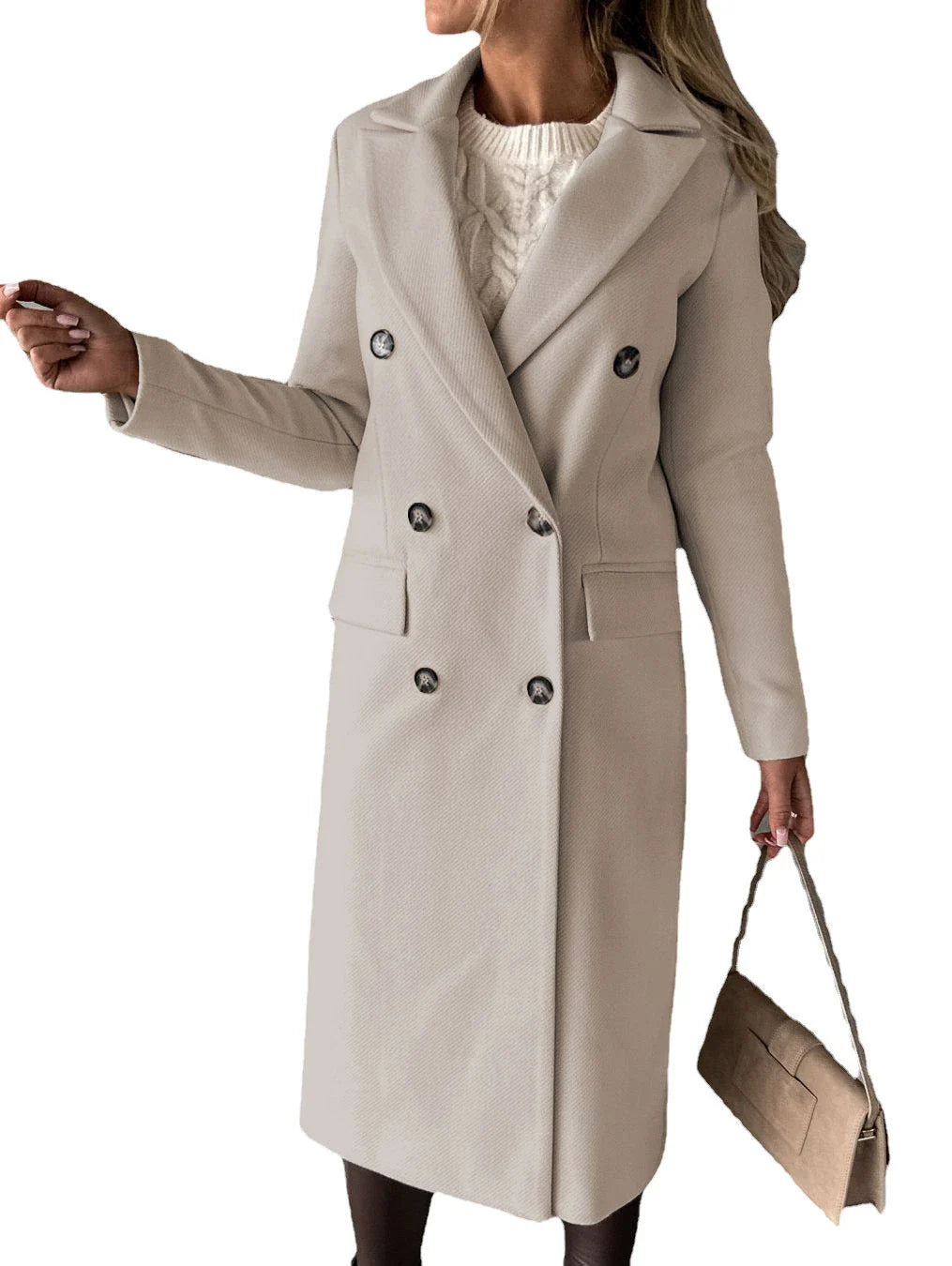 Women's winter coat in double-breasted design with slim fit and lapel collar