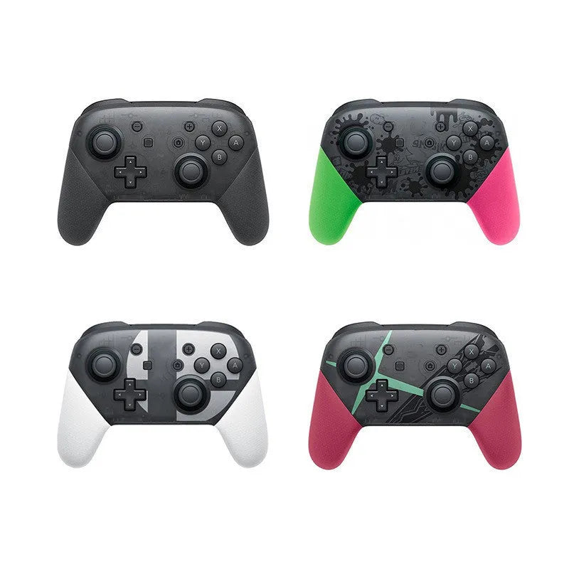 Wireless Bluetooth gamepad controller with vibration in black, white, red, and green colour options.