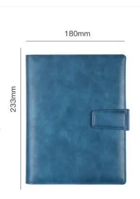 A5 leather notebook with 6-hole binder clip closure and hard cover