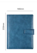 A5 leather notebook with 6-hole binder clip closure and hard cover