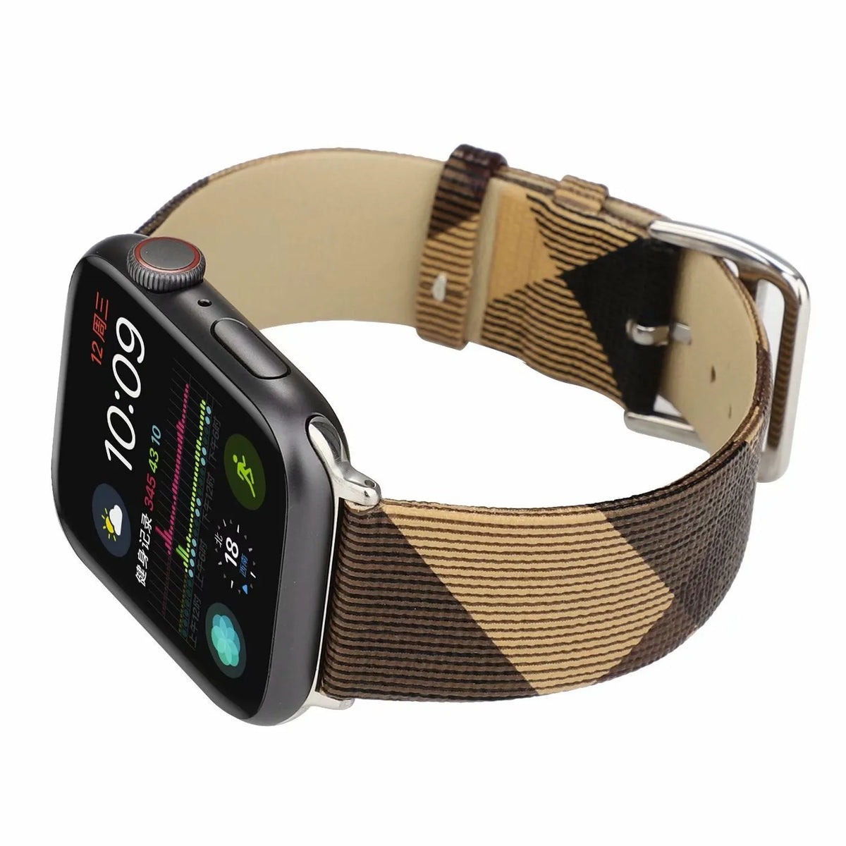 Grey plaid PU watch strap with long and short strip lengths for 38mm to 45mm watch cases