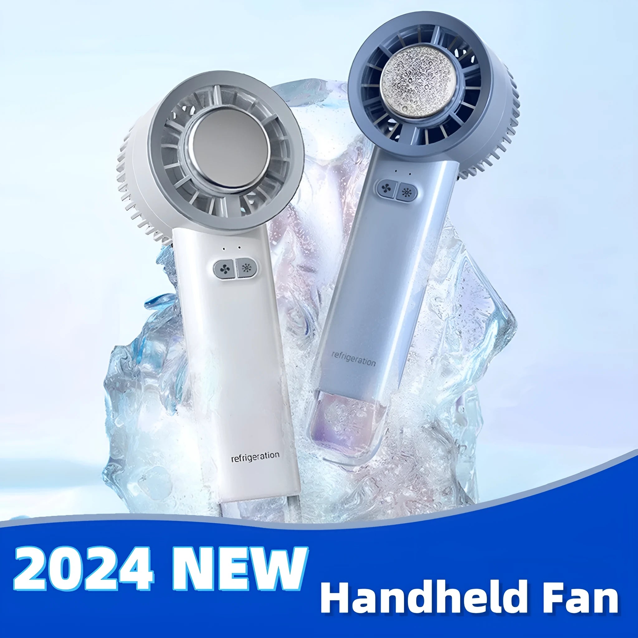 White handheld turbo jet fan with duct design and touch controls on a light background.