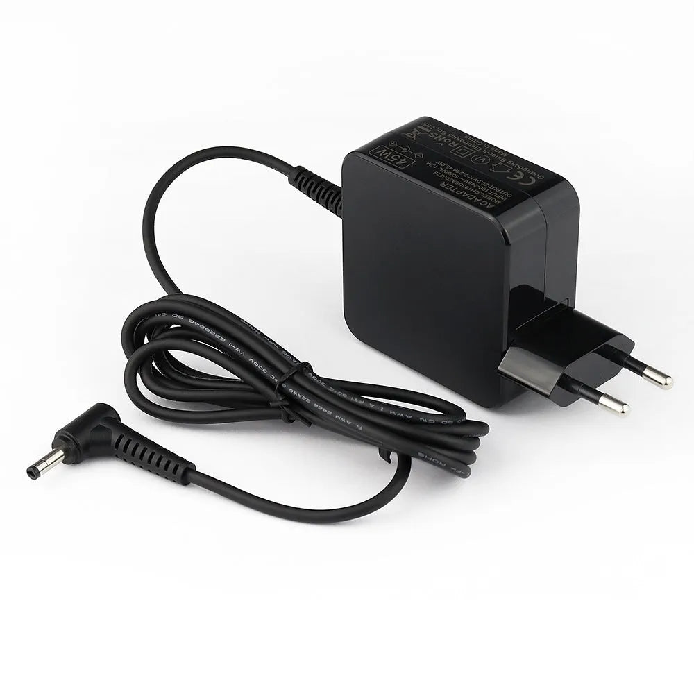 Black 45W laptop adapter with American plug and charging cable
