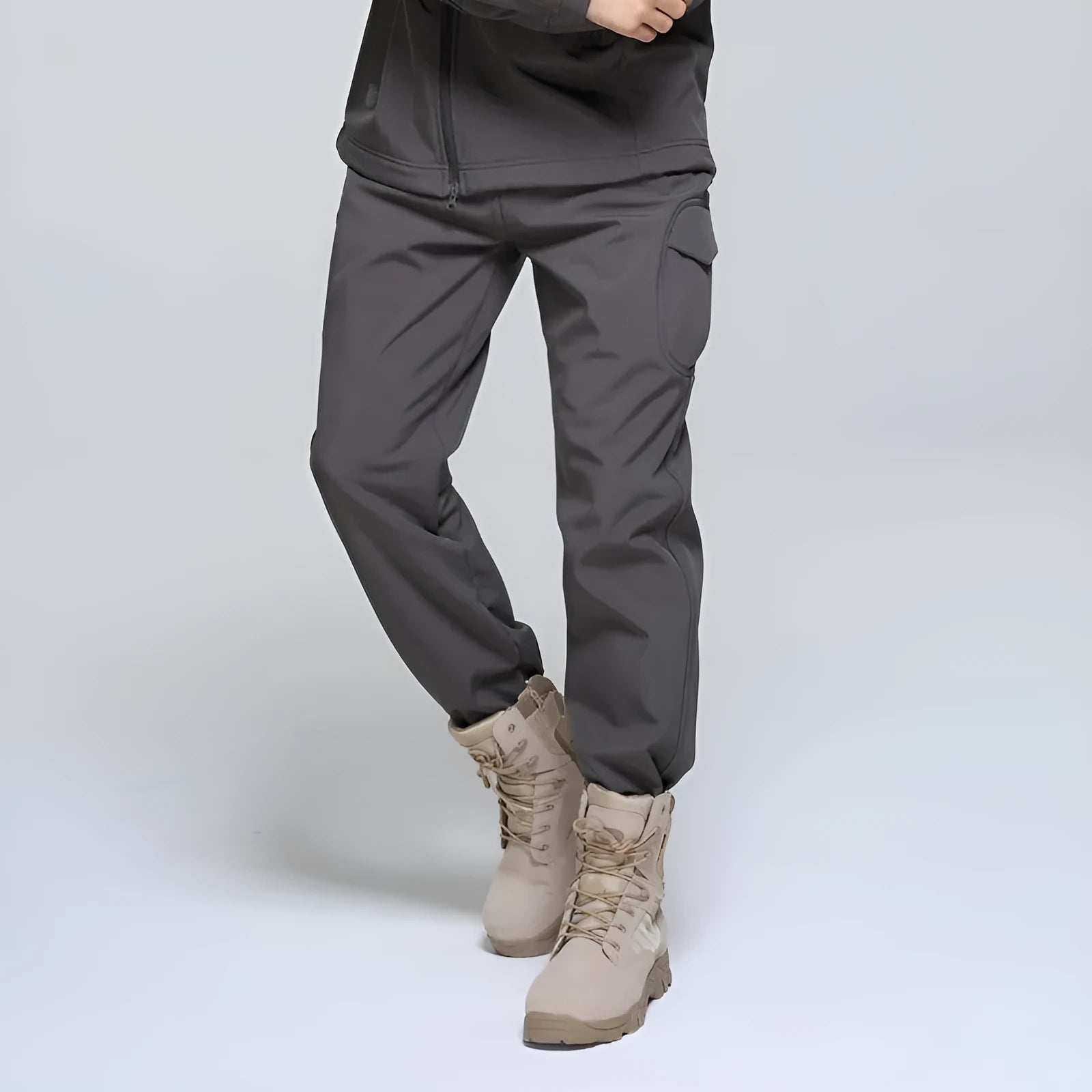 Men's fleece soft shell outdoor pants in black – breathable, windproof, and wear-resistant for hiking and climbing
