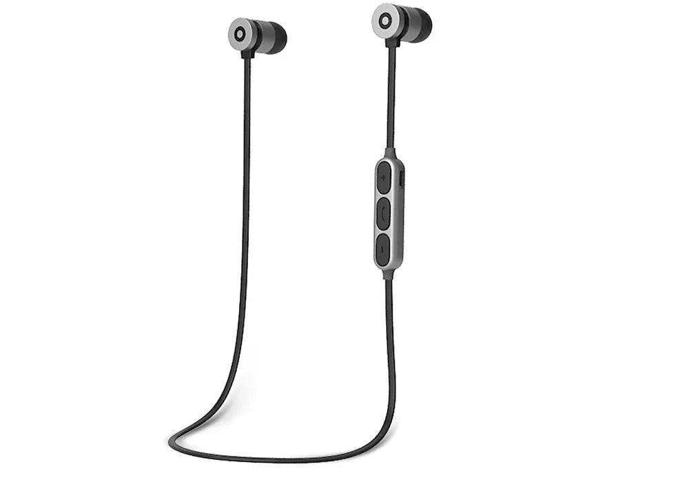 Metal magnetic sports Bluetooth headset in black colour showing neckband design with magnetic earpieces