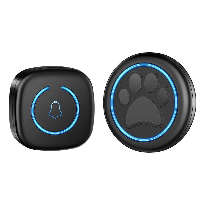 Black and white wireless waterproof pet door bell for outdoor dog training with touch operation.