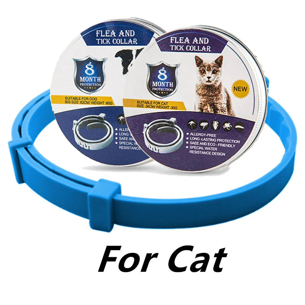 Adjustable insect repellent collar for cats and dogs, made with natural plant-based ingredients to provide up to 8 months of pest protection