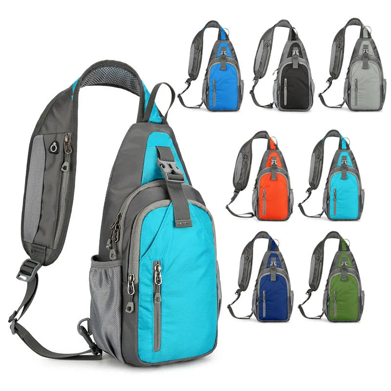 Unisex nylon crossbody chest bag with contrast colour detailing in seven colour options