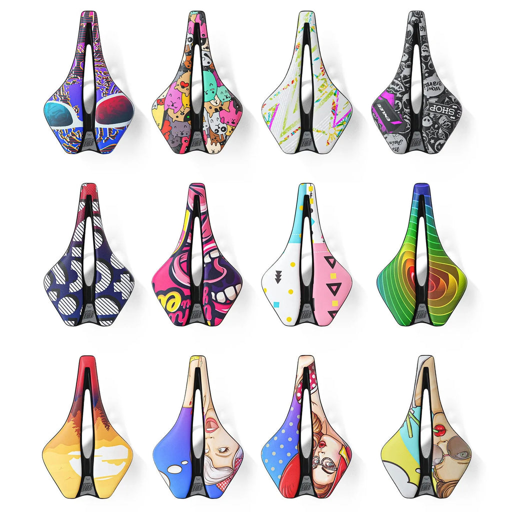 Bike saddle with ultra-light EVA cushion and hollow comfort design in PU leather
