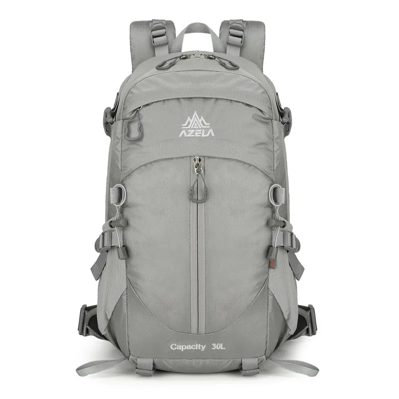 AZELA 30L outdoor hiking backpack in blue, with adjustable straps, front view