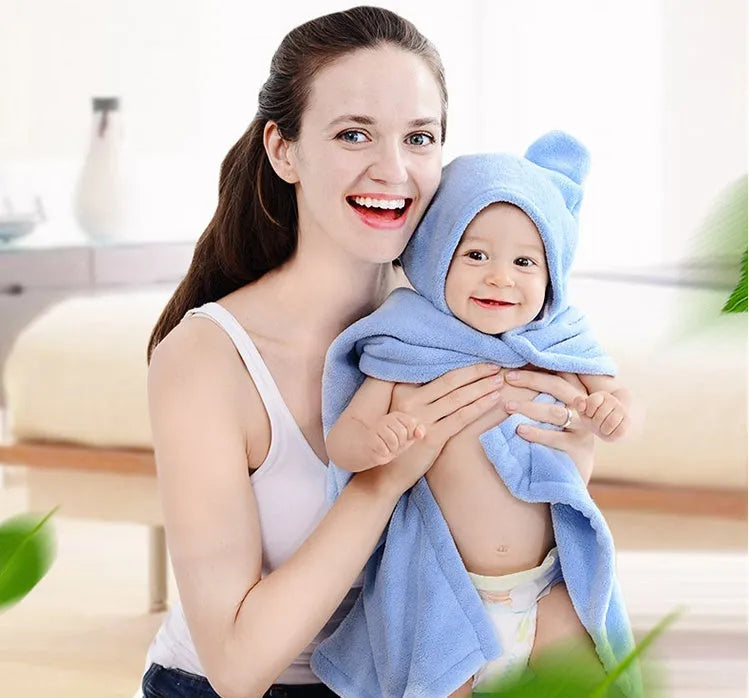 Cotton baby care hooded bath towel Tado muslin 65x110cm in blue, high water absorption multifunction blanket