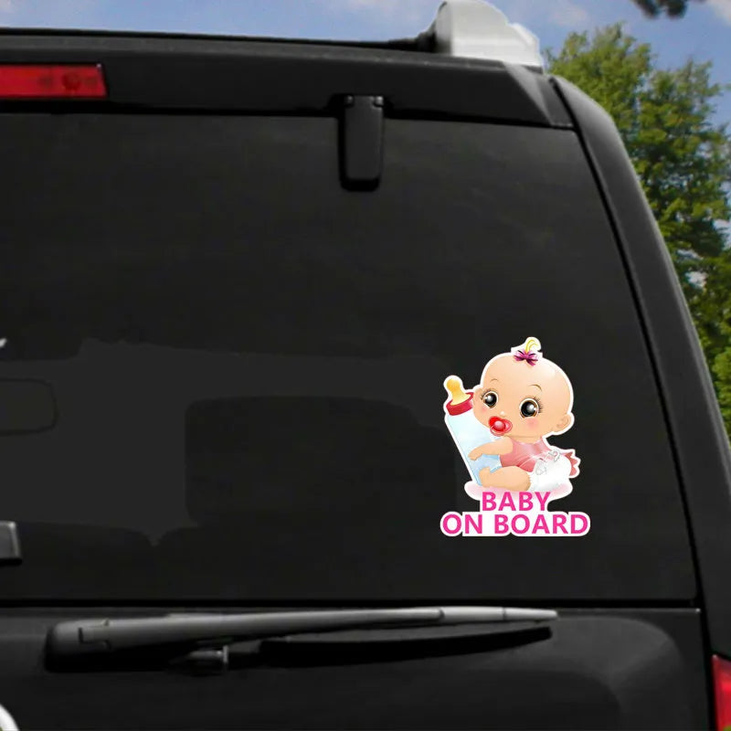 Baby On Board princess bottle car reflective sticker in pink with pet reflective material