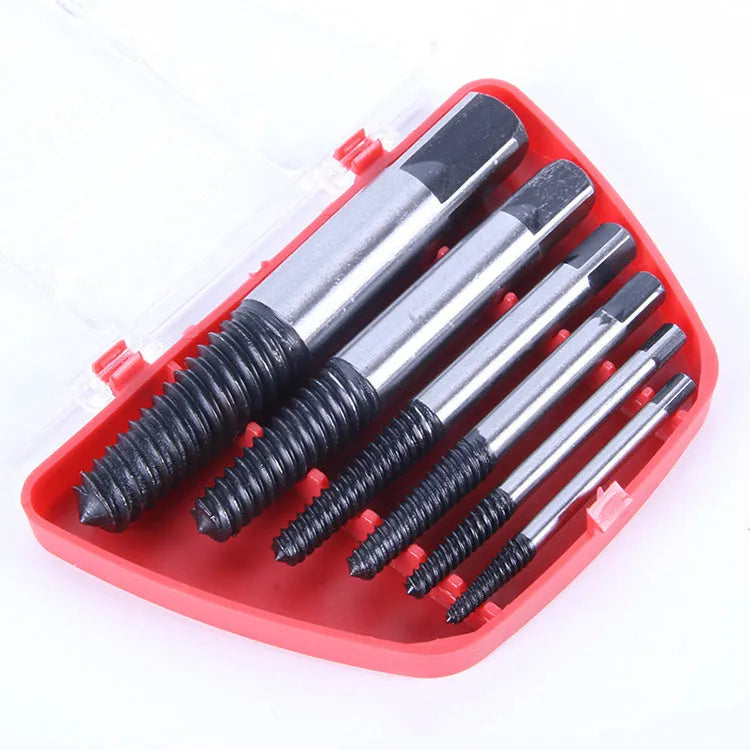 6 piece broken wire extractor set black metal plastic nail puller tools on white background