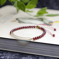 Red garnet pull adjustable bracelet with natural agate style and beaded design