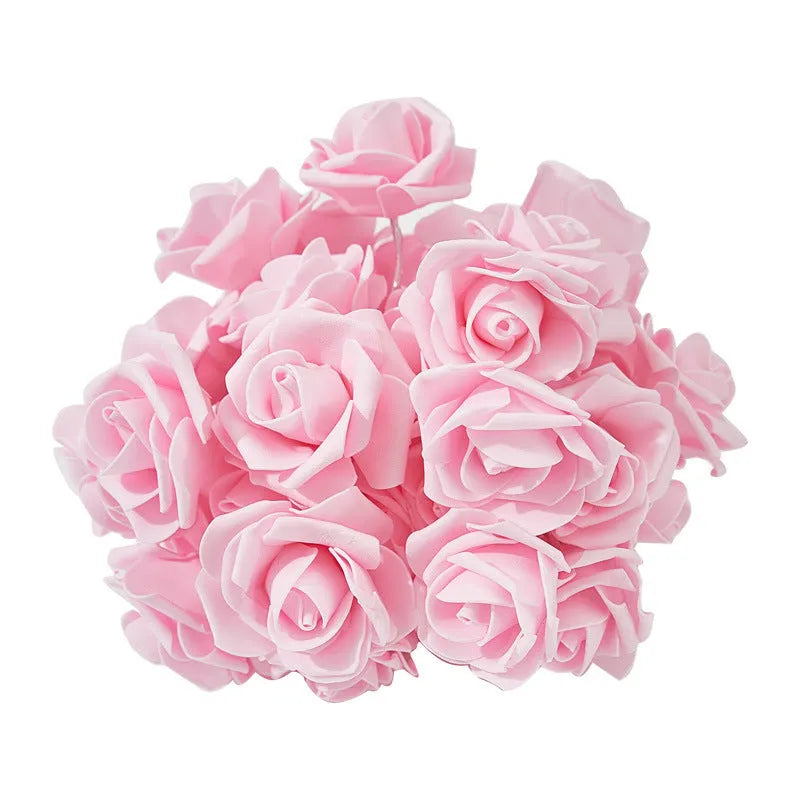 LED rose fairy light string with battery pack for indoor holiday decoration.