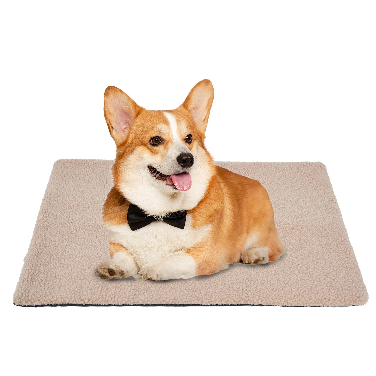 Self-heating plush pet bed pad for cats available in grey, white and yellow colours