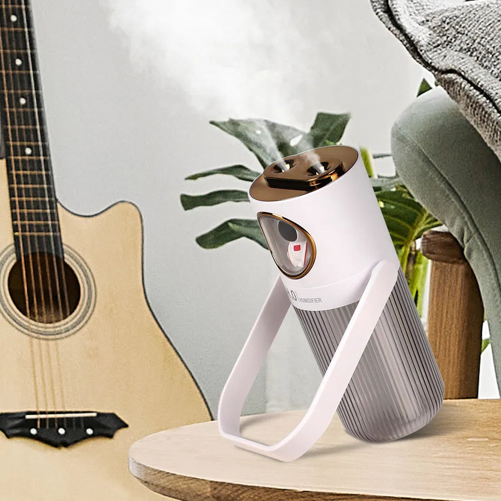 HOMEFISH 300ml cordless humidifier in dark grey with 2000mAh battery, compact 75x90x210mm size for bedroom use