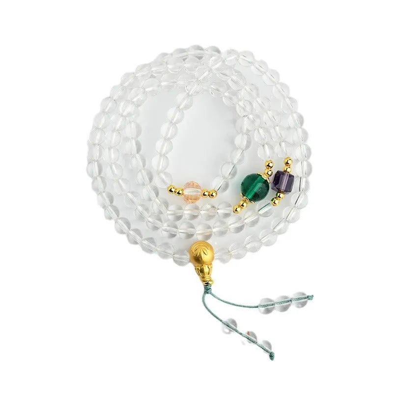 White crystal ethnic geometric rosary bracelet with 108 beads.