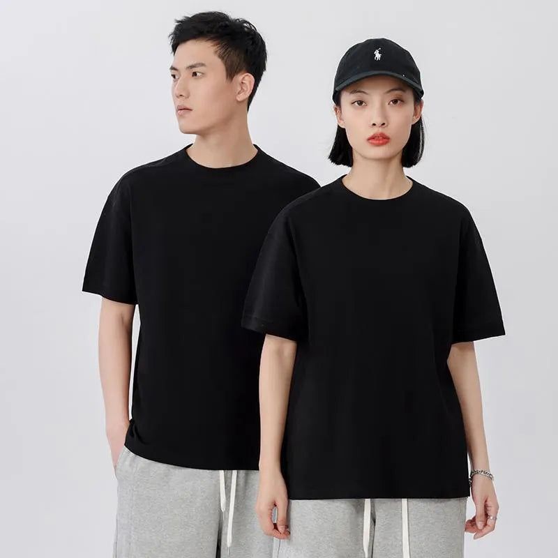 Cotton pique short-sleeved T-shirt in loose-fit style showing texture detail