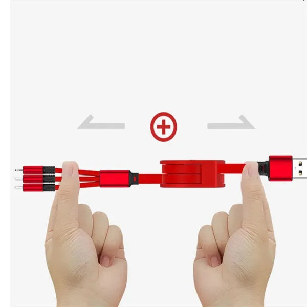 Telescopic charging cable extended to 120 cm with titanium alloy connectors in multiple colour options