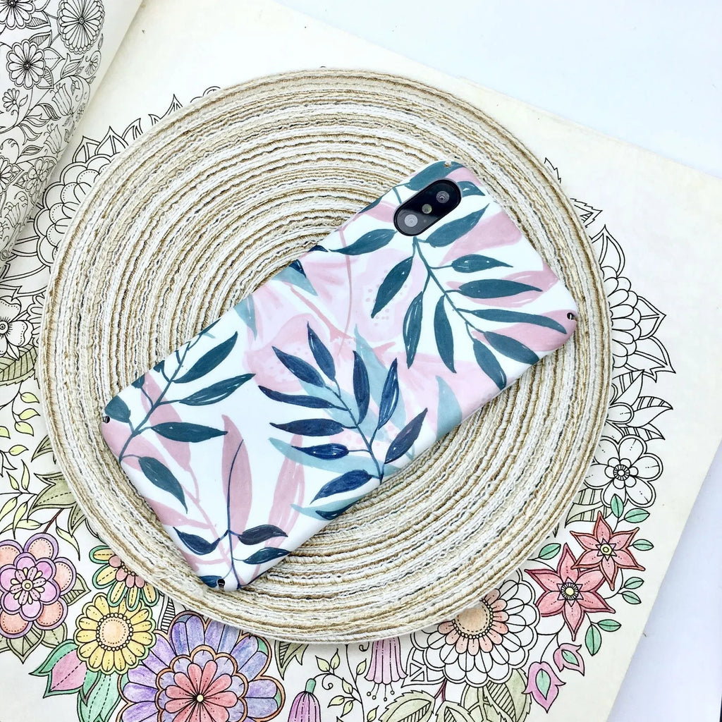 Green and pink painted hard PC back cover phone cases for iPhone, OPPO, and VIVO models.