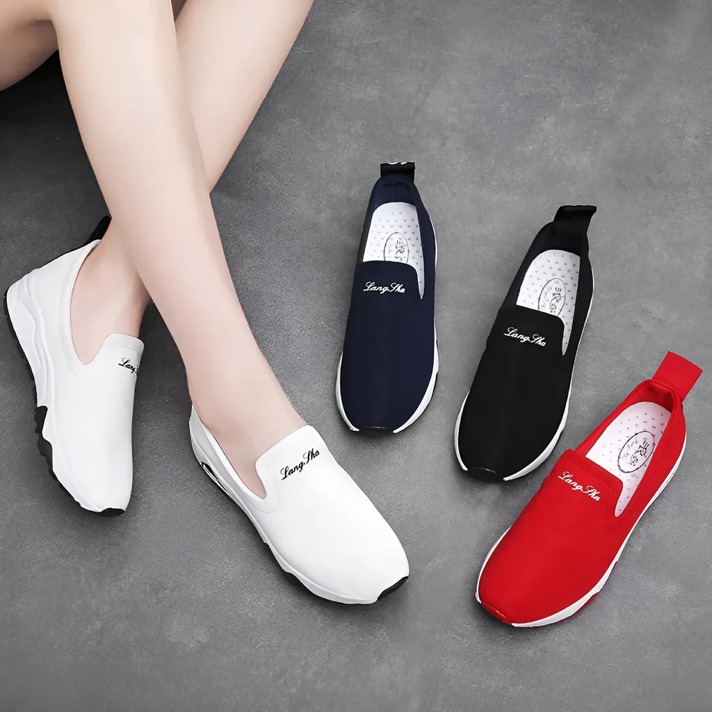 Women canvas shoes with super high heel, leather and fabric upper, low-top slip-on design, in white