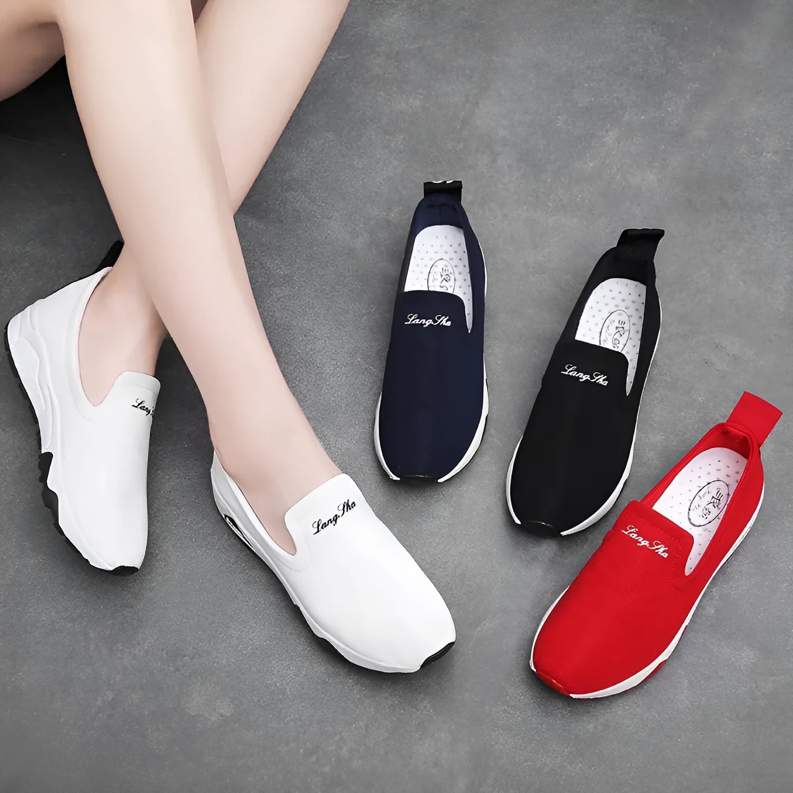 Women canvas shoes with super high heel, leather and fabric upper, low-top slip-on design, in white