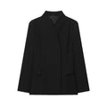 Women's black loose fit long sleeve suit jacket polyester blended fabric solid colour